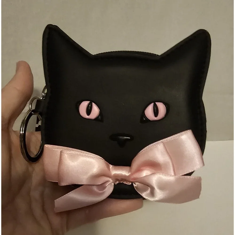Bath & Body Works Black Cat Pink Bow Coin Purse with Keyring NWT 2025